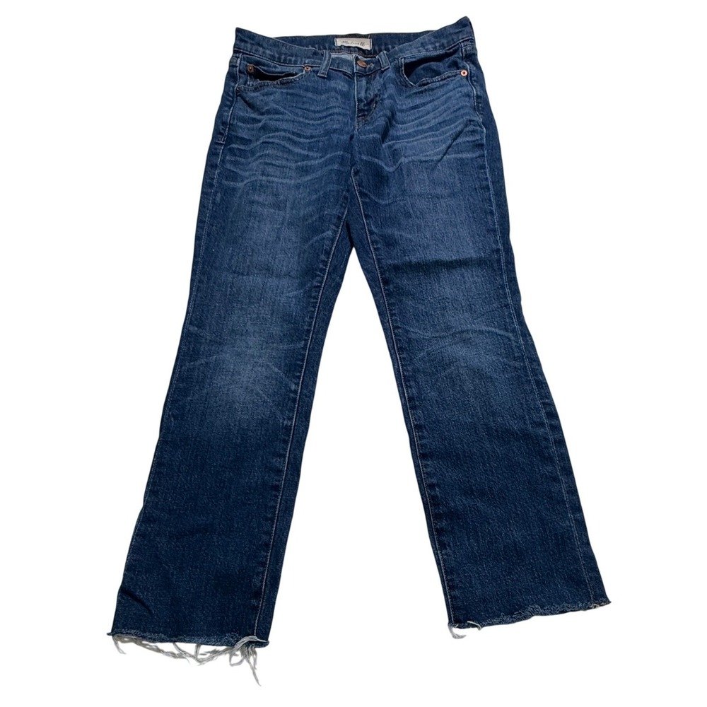 Madewell The Slim Boyjean Women Size 25 Dark Blue Raw Hem Straight Leg Denim